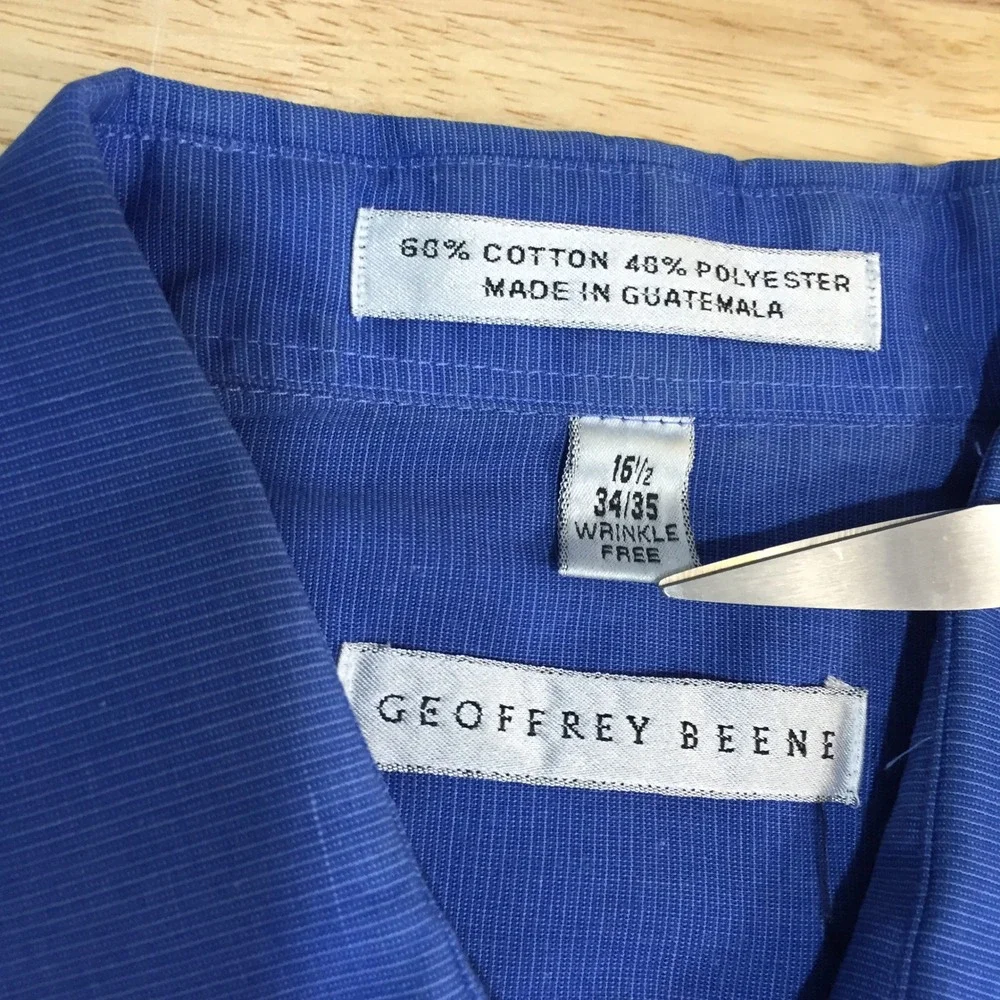 Geoffrey Beene Mens Royal Blue Wrinkle Free Dress Shirt 16.5 34/35 Button Down